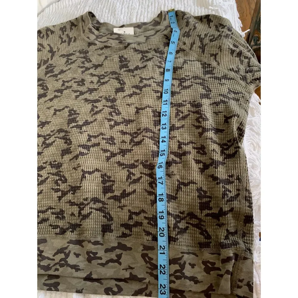NEW OLIVE GREEN MONROW CAMO CAMOUFLAGE THERMAL WAFFLE TEE TOP - Picture 3 of 6